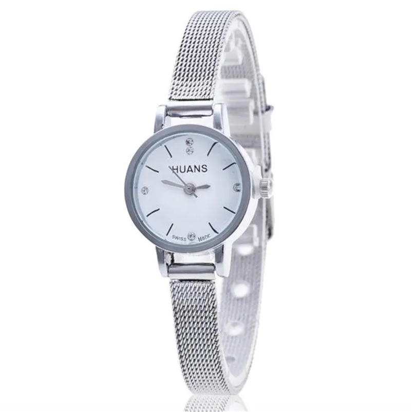 Quartz font b Watch b font Women Small Round Dial Stainless Steel Woven Mesh Band Simple