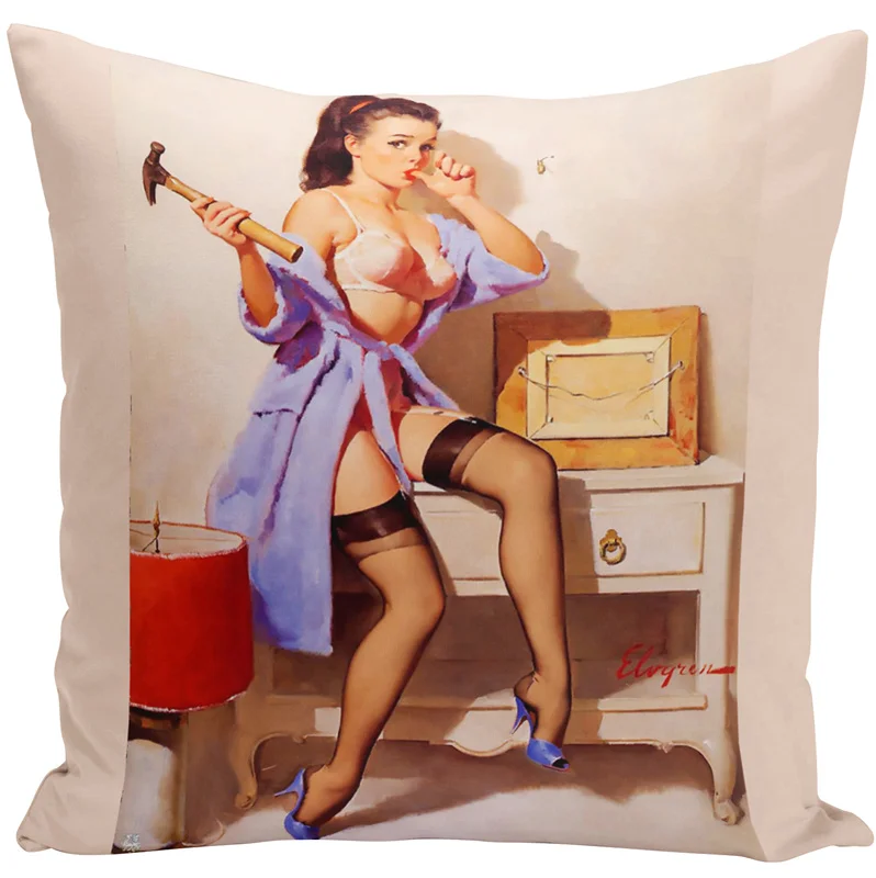 Масло patinting Sexy Lady Pinup Girl плакат Принт Чехлы для подушек современный дом декоративные волокна Подушки Детские случае Винтаж автомобиля Подушки Детские скольжения