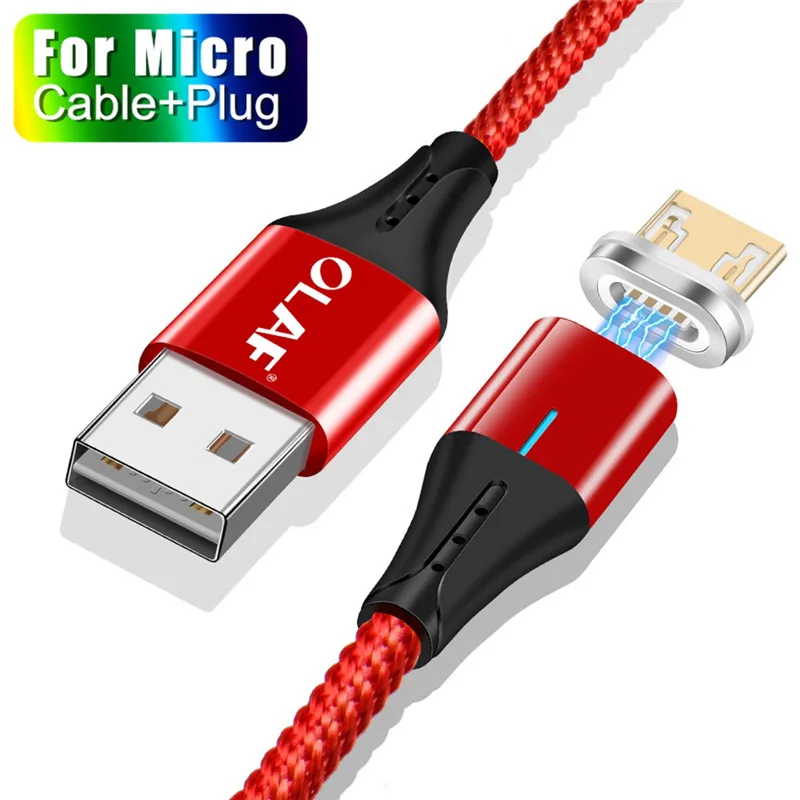 OLAF 3A светодиодный магнитный usb кабель для зарядки Micro для Xiaomi huawei Micro USB кабель для быстрой зарядки для samsung кабель для передачи данных Microusb - Цвет: Red Micro Cable