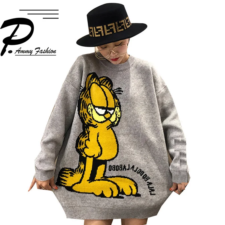

2018 new Korean version of the loose wild cartoon sweater knit sweater women fashion thicken O-neck Long sleeve pullovers