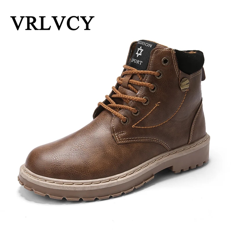 

Leather Boots Men Waterproof Winter Boots Lace Up Ankle Snow Boots High Quality Short tube Shoes Men