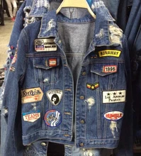 2016 new fashion brand Solid cardigan denim jackets women Wild Slim hole denim coat women