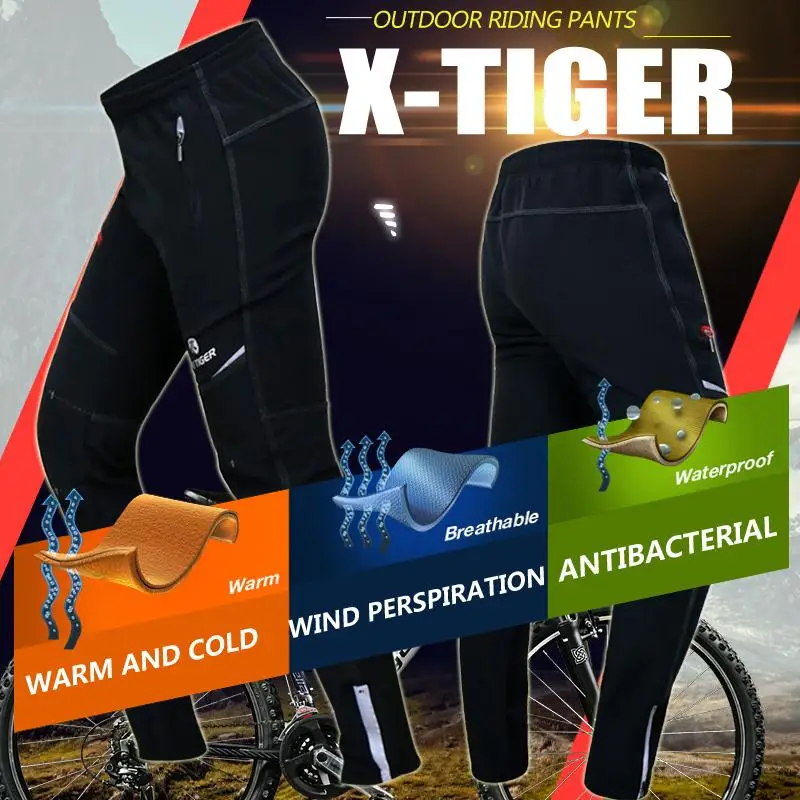 X-TIGER Многофункциональный Зимние флисовые теплоотражающий Велоспорт Брюки эластичный пояс долго велосипед брюки ветрозащитные штаны для велоспорта