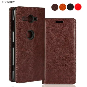 

LUCKBUY Top Quality Classic Business Crazy Horse Pattern Genuine Leather Flip Cover For Sony Xperia XZ2 Compact Luxury book Case