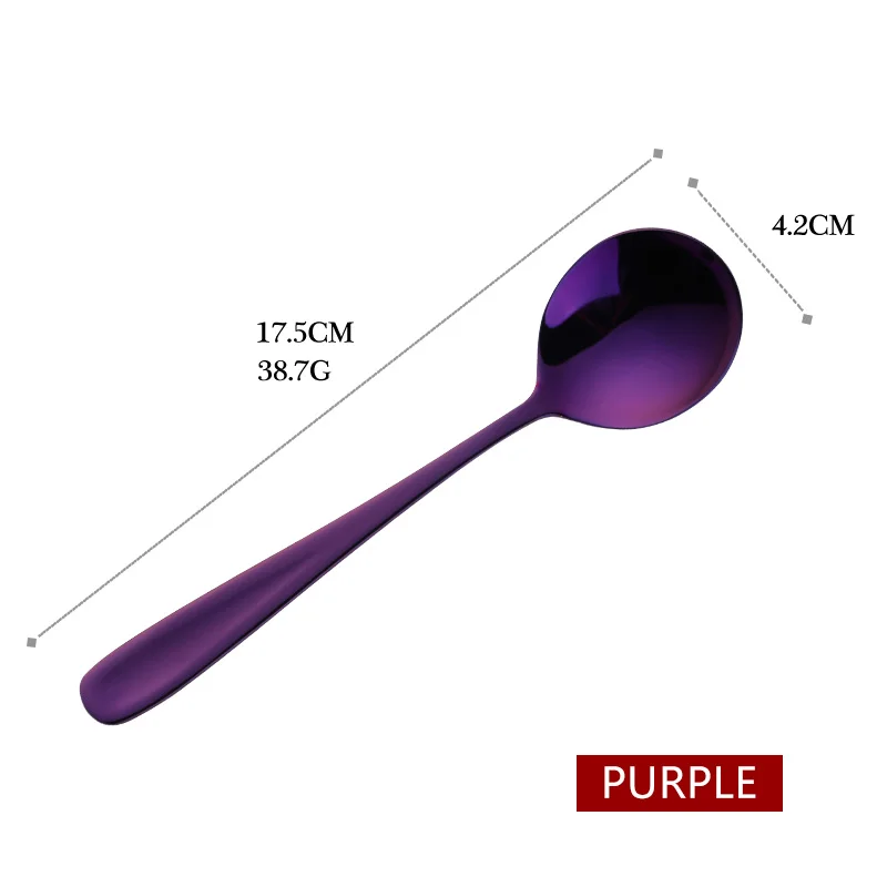 Новая красочная сервировочная ложка из нержавеющей стали круглой формы, ложки для кофе, ложки для мороженого, десерта, чайная ложка, посуда, кухонные инструменты для кафе - Цвет: purple