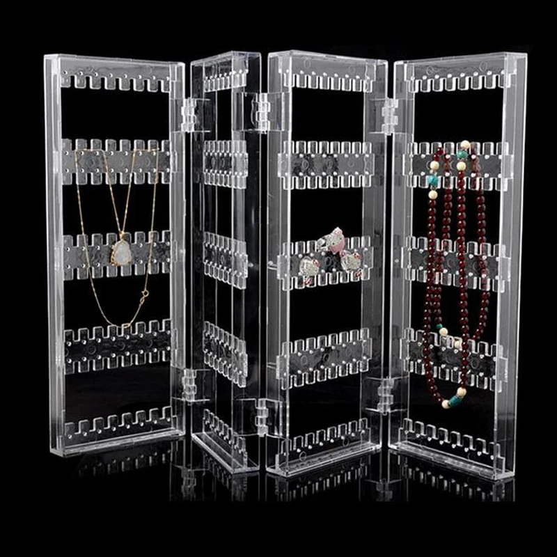 New 256 Holes Foldable 4 Panel Clear Makeup Jewelry Organizer Holder Earring Stud Necklace Bracelet Storage Stand Display