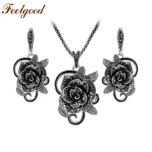 Feelgood Silver Color Vintage Jewelry Sets Popular In Russia Elegant Crystal Flower Necklace And Earrings Set Women Party Gift
