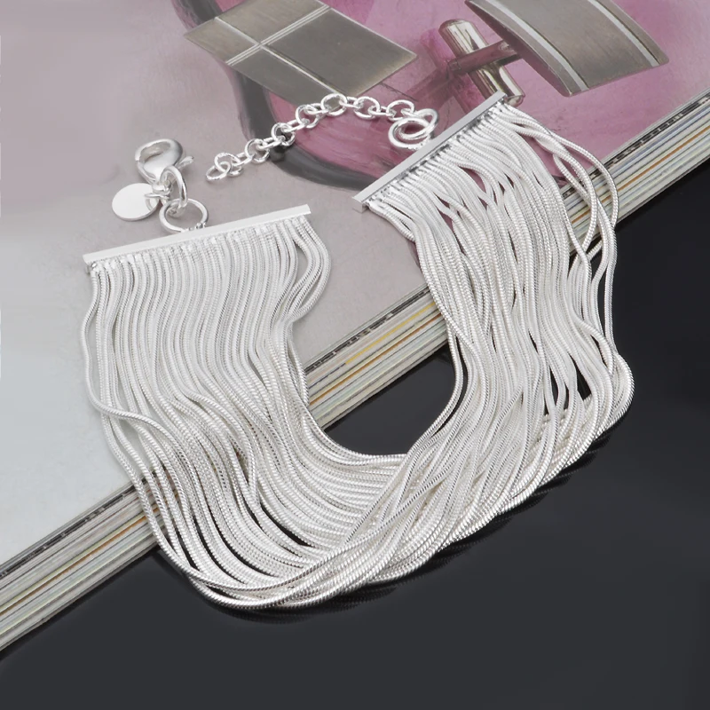 

Fashion men jewelry 925 stamp silver plated bracelets Multiple Snake Chains women bracelet pulseira feminina High quality
