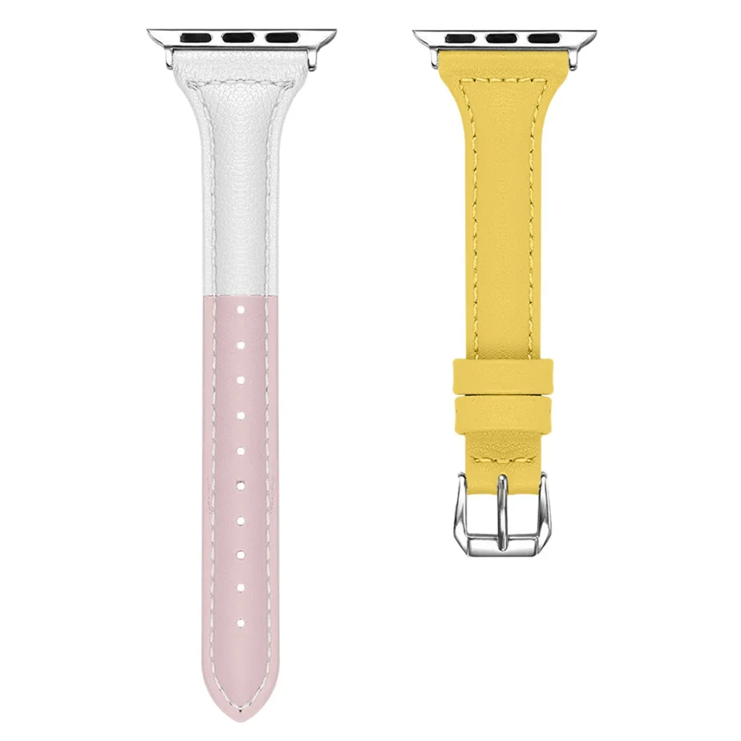 

Genuine Leather Watchband for Apple Watch Series 3/2/1 38mm 42mm Color Block Replacement Band for iWatch Sports Strap