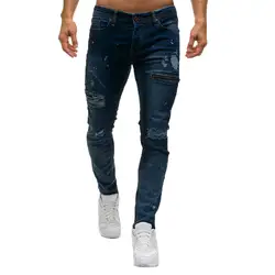 Для мужчин Мода 2019 узкие джинсы стильный молния джинсы для женщин homme повседневное джинсовые брюки с дырками Мужской одежда 2018 черный