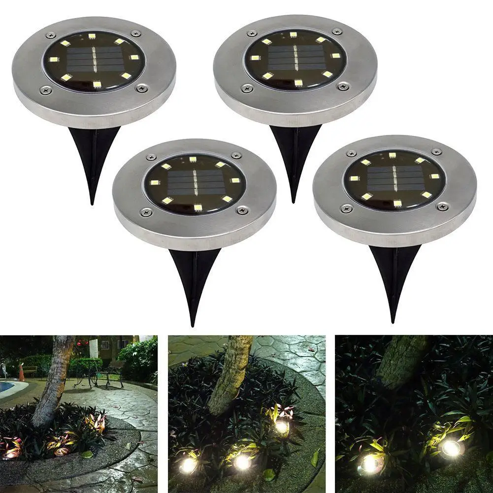 4PCS LED Solar Underground Light Stainless Steel Outdoor Solar Buried Floor Lights Outdoor Waterproof Garden Path Lawn Lamp