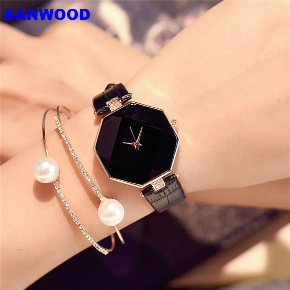 Women 's Fashion Faux Leather Band Analog Quartz Rhombic Case Wrist Watch Gift