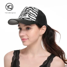 Брендовые бейсбольные кепки с блестками в полоску, Женская бейсбольная кепка США, кепка, Кепка с сеткой в стиле хип-хоп, уличная Спортивная Кепка для женщин, регулируемая WH122