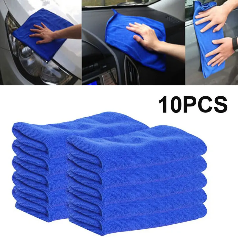 10pcs Blue Auto Microfiber Towel Car Soft Washing Cloth Wipe Polish