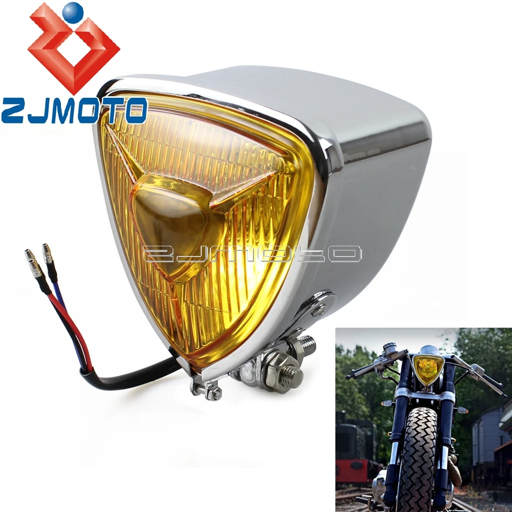 New High Low Beam H4 Headlight Motorcycle Triangle Retro HeadLight For