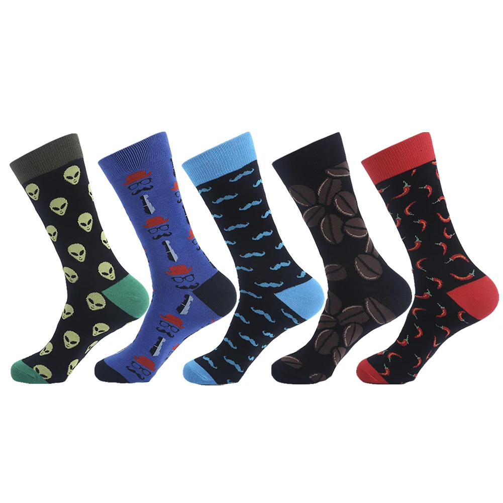 VPM Brand EU 39 47 Cotton Men's Socks Funny Alien Coffee Moustache