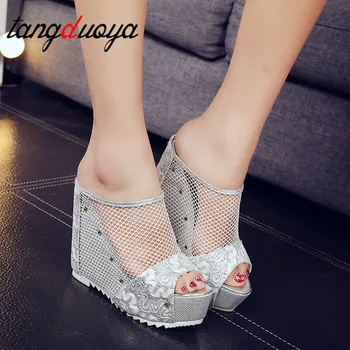 

wedge heels platform shoes Women Flip Flops Hollow Wedge High Heel Shoes Ladies Summer Sandals sandals in women high heels flip