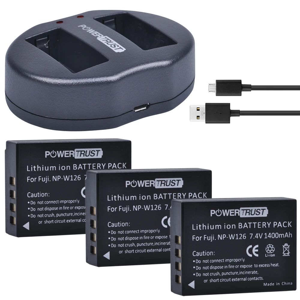 

3x 1400mAh NP-W126 NP W126 Camera Battery + Dual USB Charger for Fuji NPW126 X-T10 XT10 X-Pro1 XPro1 X-T1 XT1, HS30 33 35 50