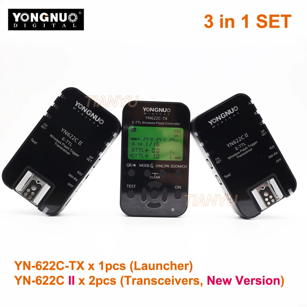 

3in1 YONGNUO YN-622C II 2 Triggers + YN622C-TX LCD Controller ETTL Wireless Flash Trigger Transceivers for Canon Yongnuo Flash