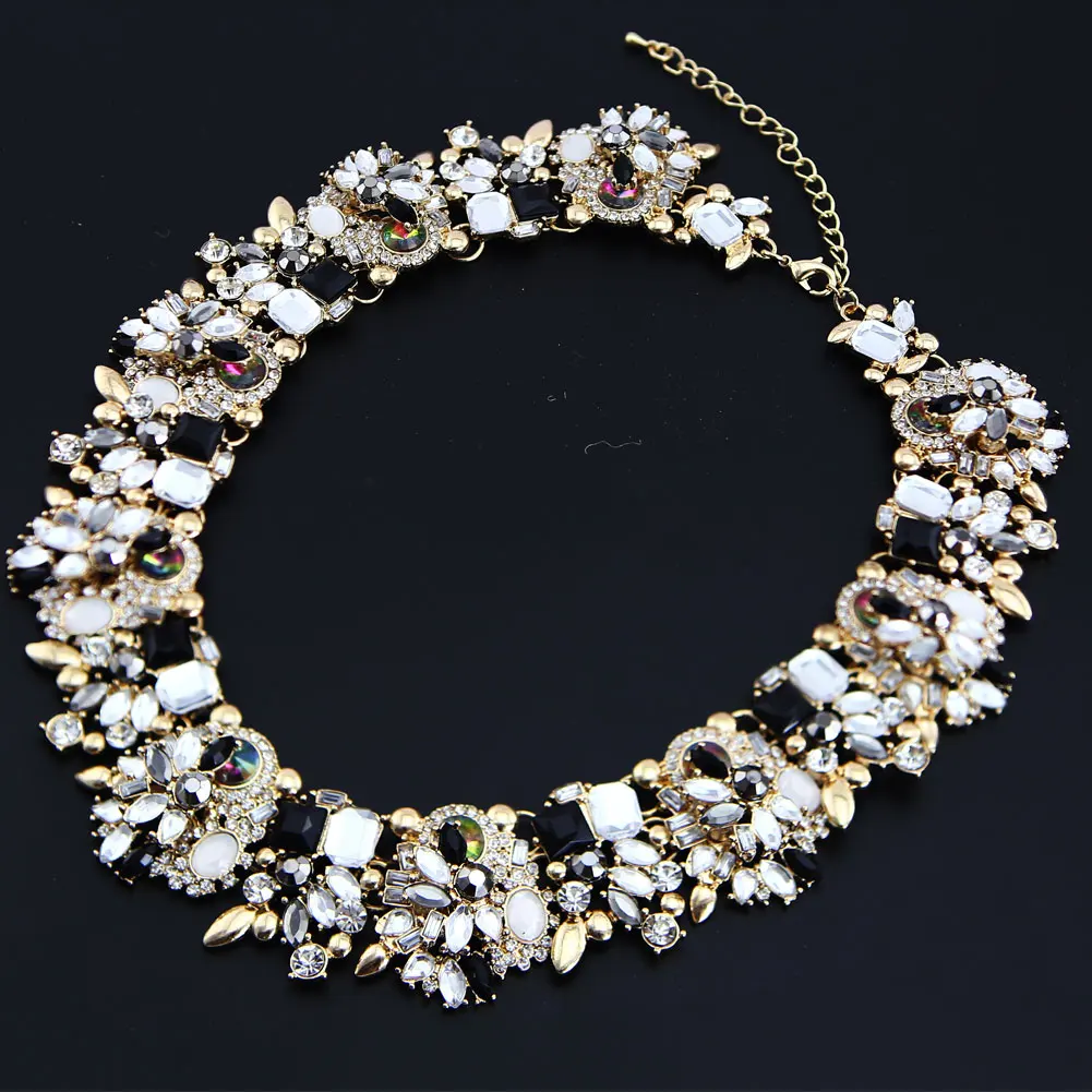 TrinketSea Trendy Luxury Crystal Statement Necklaces For Women Bib