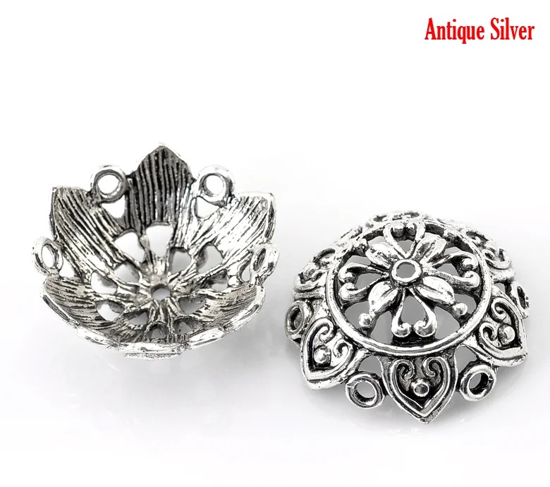 Doreen Box Lovely 20 серебристых цветочных шариков фурнитура 25x10 мм (1 &quotx3/8&quot) подходит