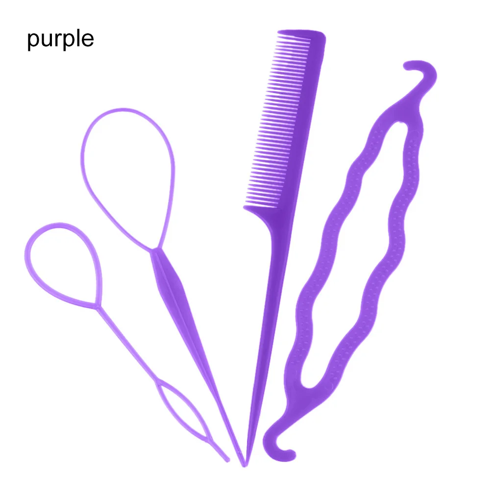 4 шт./компл. Шнуровых завивка волос клип палку гульки оплетки расческа для волос Средства для укладки волос, набор инструментов для Для женщин; эластичная женская обувь - Цвет: Purple