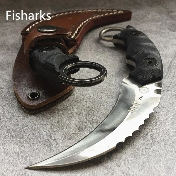 Fisharks сверхмощный тактический нож с фиксированным лезвием Karambit D2 лезвие G10 ручка охотничий Скинер Hawkbill выживания CSGO коготь ножи