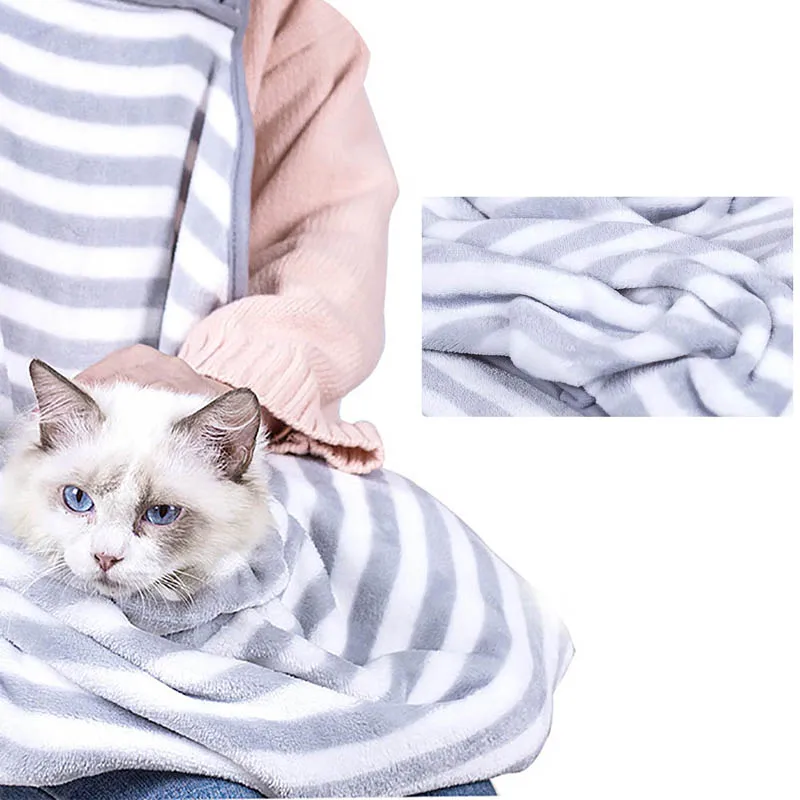 DropShip полосатый фартук для кошек мягкий коралловый флисовый спальный мешок котят