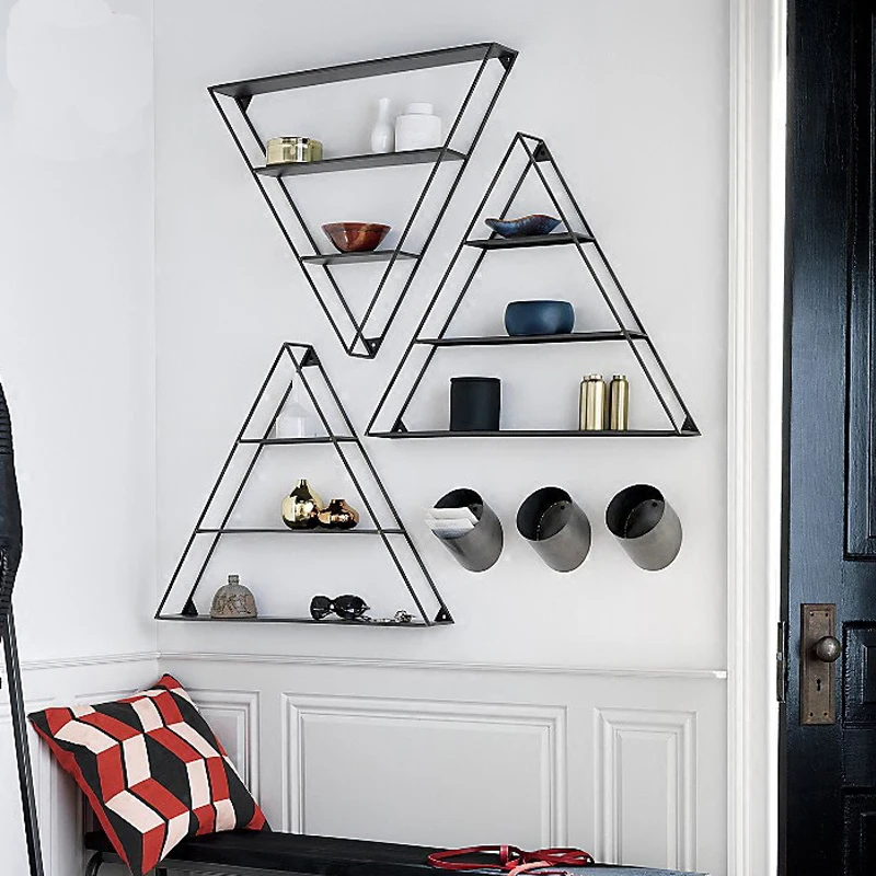 

collalily American style Nordic Wall Storage Holders Racks metal geometric triangle Modern Design Hanger corridor Rail bookrack