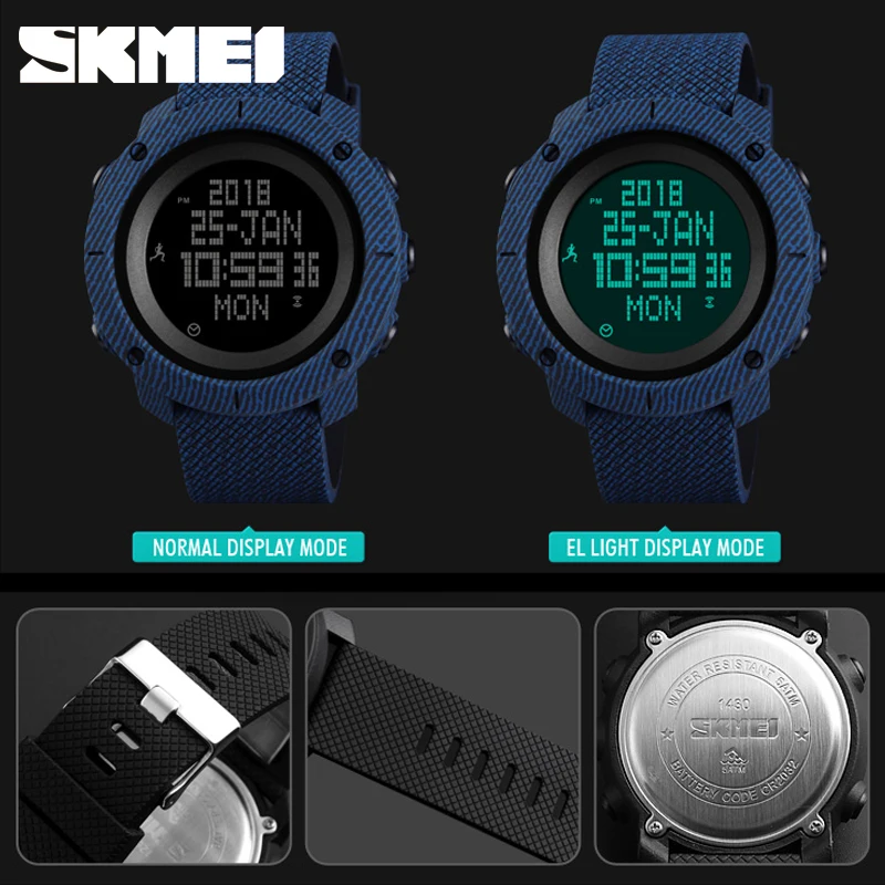 SKMEI Denim Dual Display Sports Wristwatches Men's Women Outdoor Compass 50M Waterprroof Military Watches Relogio Masculino 1430