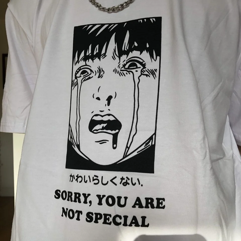 Модная показ YF Sorry You't Special Unisex Футболка аниме 90s Harajuku стиль негабаритных тройник уличный стиль рубашка Манга