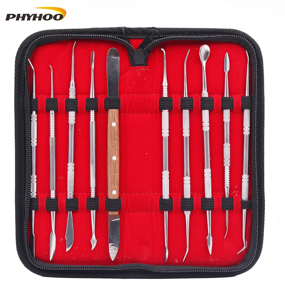 PHYHOO 10 pcs Dental Lab Equipment Wax Carving Tools Set Carve Clay Tool Blade Surgical Dentist Sculpture Graving Tools Kit