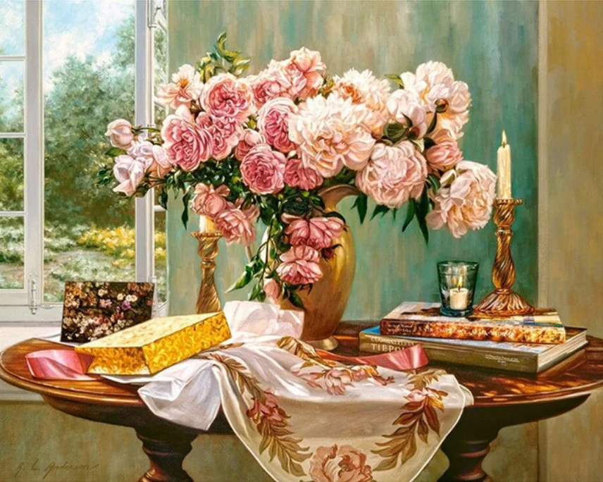 

Full circular Diamond Painting pink flower 5D DIY Diamond Embroidery flower Picture Of Rhinestone wedding decor home