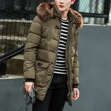 Зимние мужские парки для мужчин повседневное одноцветное цвет ветрозащитный теплые куртки мода г. мужской Slim Fit высокое Кач