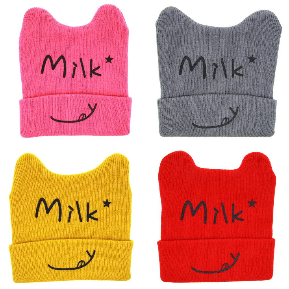 

1 Piece MAYA STEPAN Infants Children Cute Letters Tire Korean Cartoon Cat Ears Hat Cross-Border Supplies Baby Newborn Cap