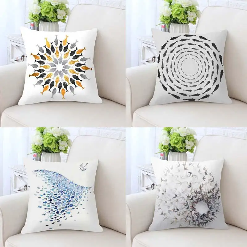 

Sea Decoration Fish Cushion Cover Blue Ocean Mini Small Fish Flocks Pillow Cases Home Decor For Office Sofa Chair Wholesale