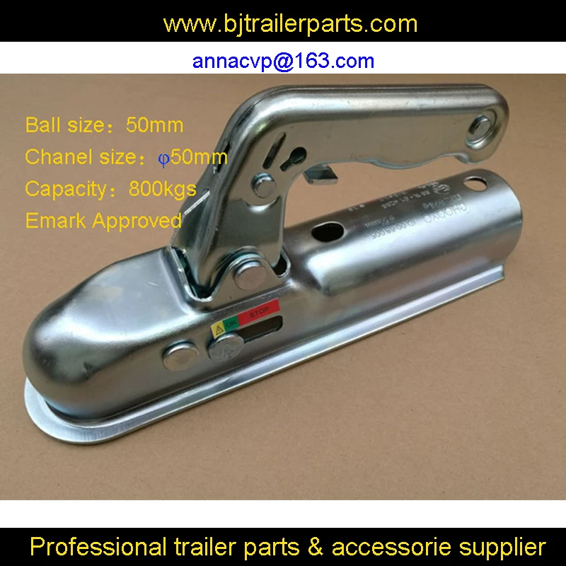 

CVP EMARK13 Approved EUROPEAN STYLE STEEL TRAILER HITCH COUPLING coupler To Suit round 50mm Draw Bar 800kgs, TRAILER PARTS,