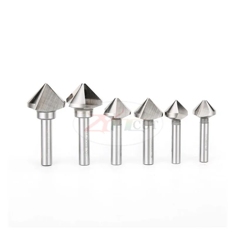 

6pcs/set 90 degree set chamfering cutter three-edge chamfering drill reaming round hole trimmer countersunk head