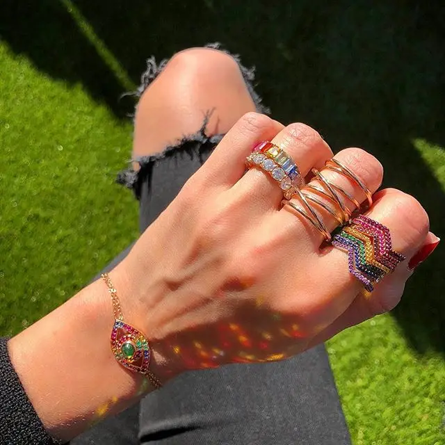 

rainbow cz eternity band ring stack wave band 2019 drop shipping delicate fashion trendy women ladies full finger cz stackings