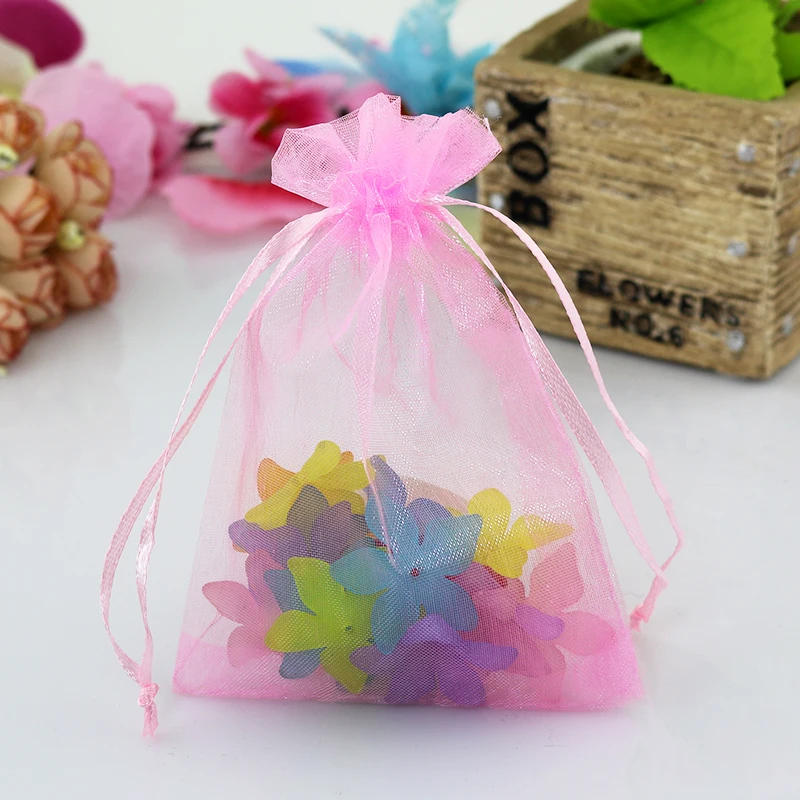 200 шт./лот Розовый органзы сумки 9x12 см Малый свадебной ювелирных изделий Упаковка конфет мешок Хороший Подарочная сумка из органзы