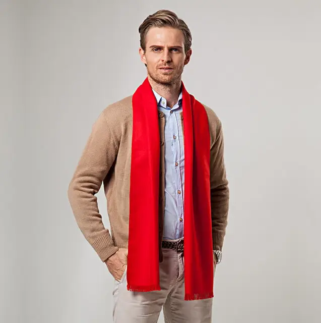 European style Luxury men's scarf Red business casual thick wool