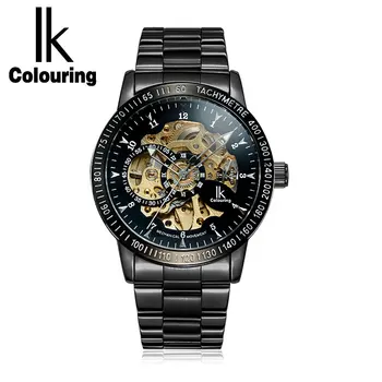 

New 2018 IK Colouring Fashion Mechanical Skeleton Watch Auto Stainless Steel Men's Watches Wristwatch Montre Homme