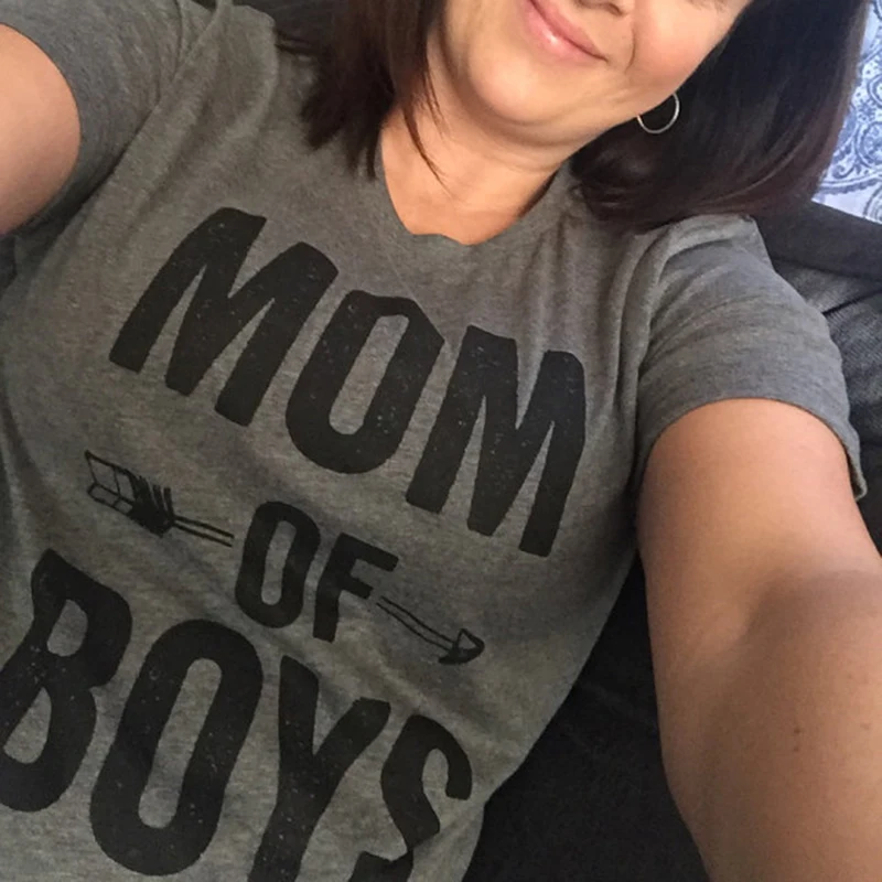 Новая модная женская Повседневная рубашка с надписью MOM of Boys футболка красный серый короткий рукав Футболка женская рубашка