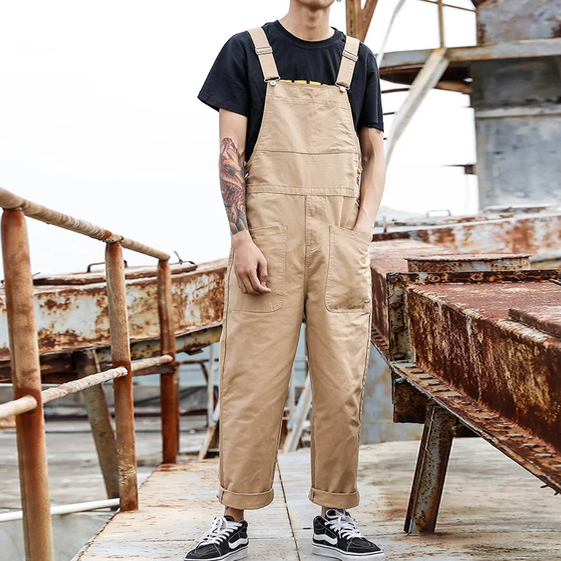 Men's Relaxed Fit Overalls - Big & Tall Cargo Bib Overalls With Elastic Waist