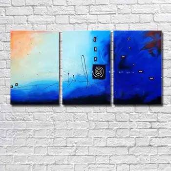 

Free shipping Abstract unique blue landscape Oil Paintings on Canvas 3pcs home Decor Wall Art pictures for living room no frame