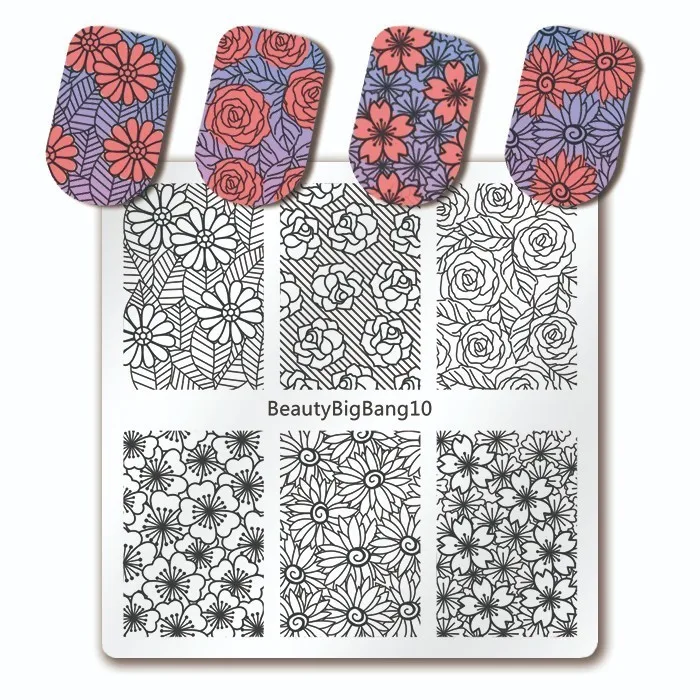 BeautyBigBang 6*6 см квадратная штамповочная пластина для ногтей цветочный лист для маникюра, нержавеющая сталь пластины для штамповки ногтей трафареты для дизайна ногтей - Цвет: 10