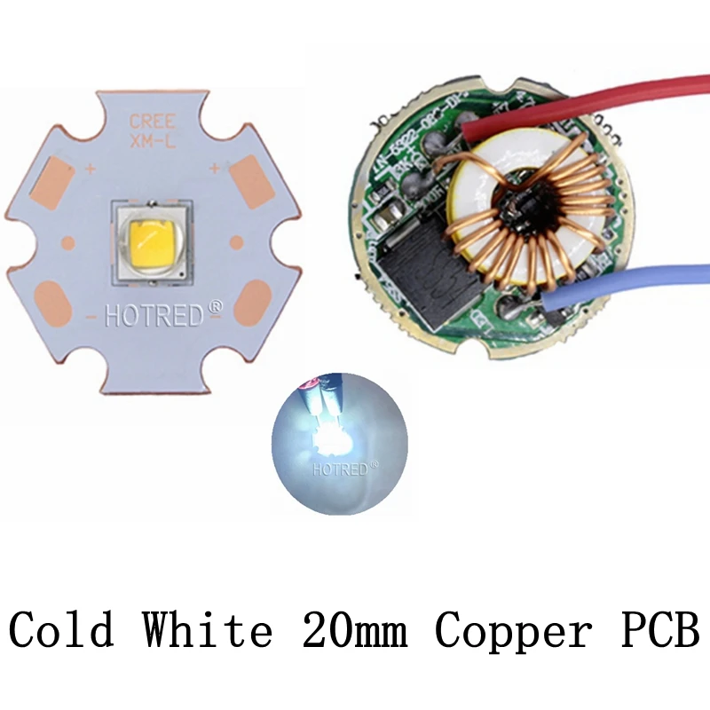 

10W Cree XM-L2 T6 XML2 T6 LED Light 20mm Copper PCB White Warm White Neutral White + 22mm 3-12V Driver For DIY Torch Flashlight