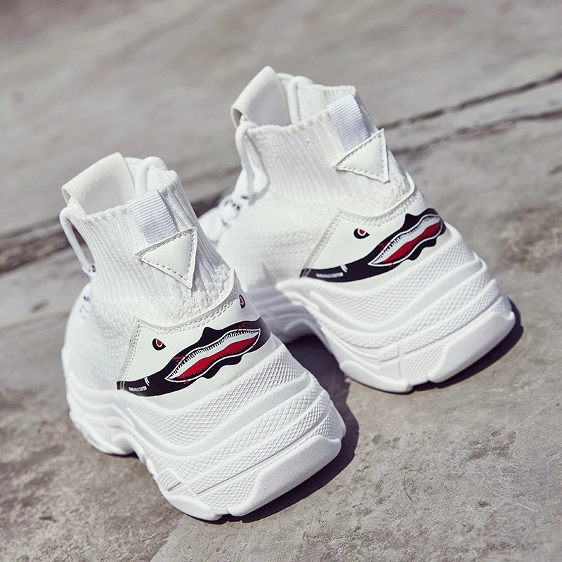 High Top Men Women Sneakers 5 CM Thick Sole Sock Shoes Knit Vamp Breathable Dad Shoes White Black Sapato Feminino Running Shoes High Top Men Women Sneakers 5 CM Thick Sole Sock Shoes Knit Vamp Breathable Dad Shoes White Black Sapato Feminino Running Shoes