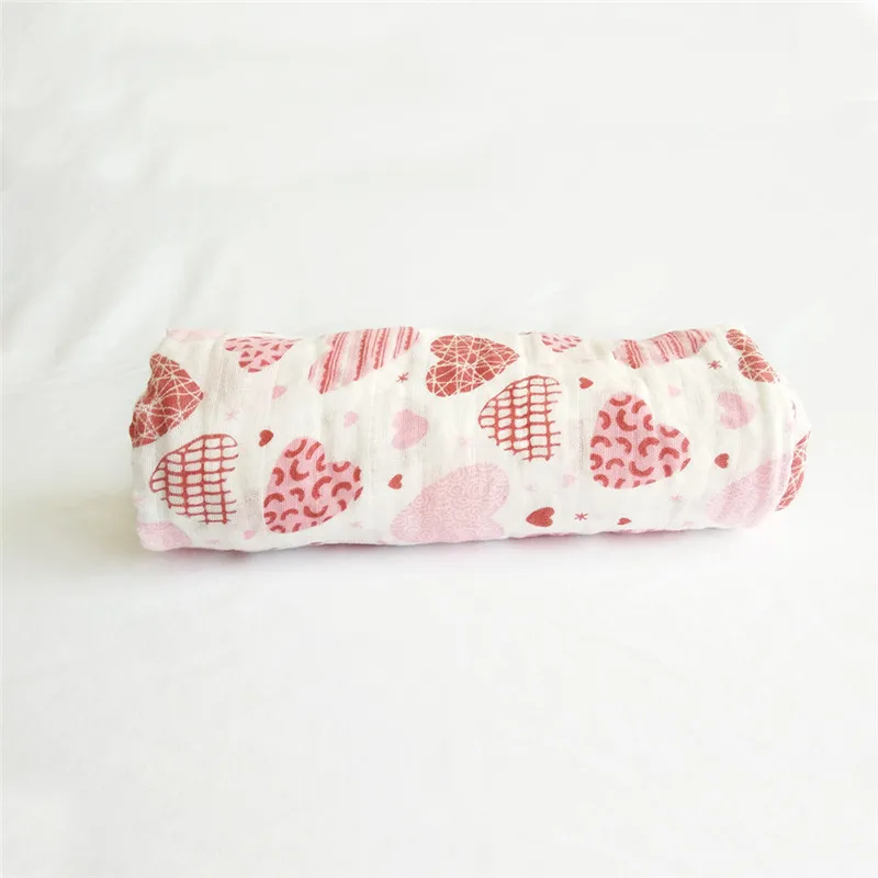 100*140 см Мягкое хлопковое муслиновое одеяло для приема пеленки с цветами, накидка для коляски, накидка для кормления, банное полотенце унисекс - Цвет: Candy red heart