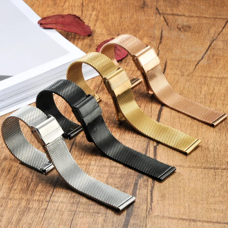 

HOKE Milanese Watchband 16mm 18mm 20mm 22mm Metal Watch Band Strap Universal Stainless steel Bracelet Black Rose Gold Silver